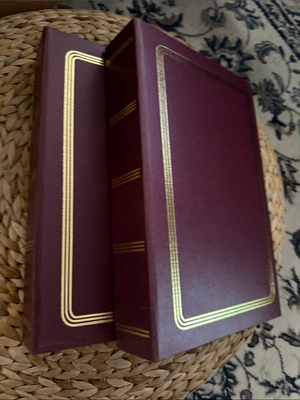 Vintage Burgundy Decorative Photo Album with Gold Trim